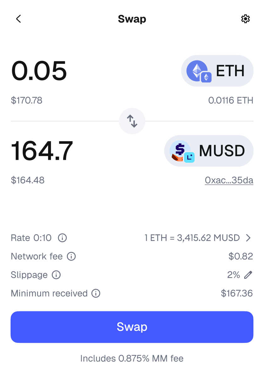 MetaMask mobile swap screen