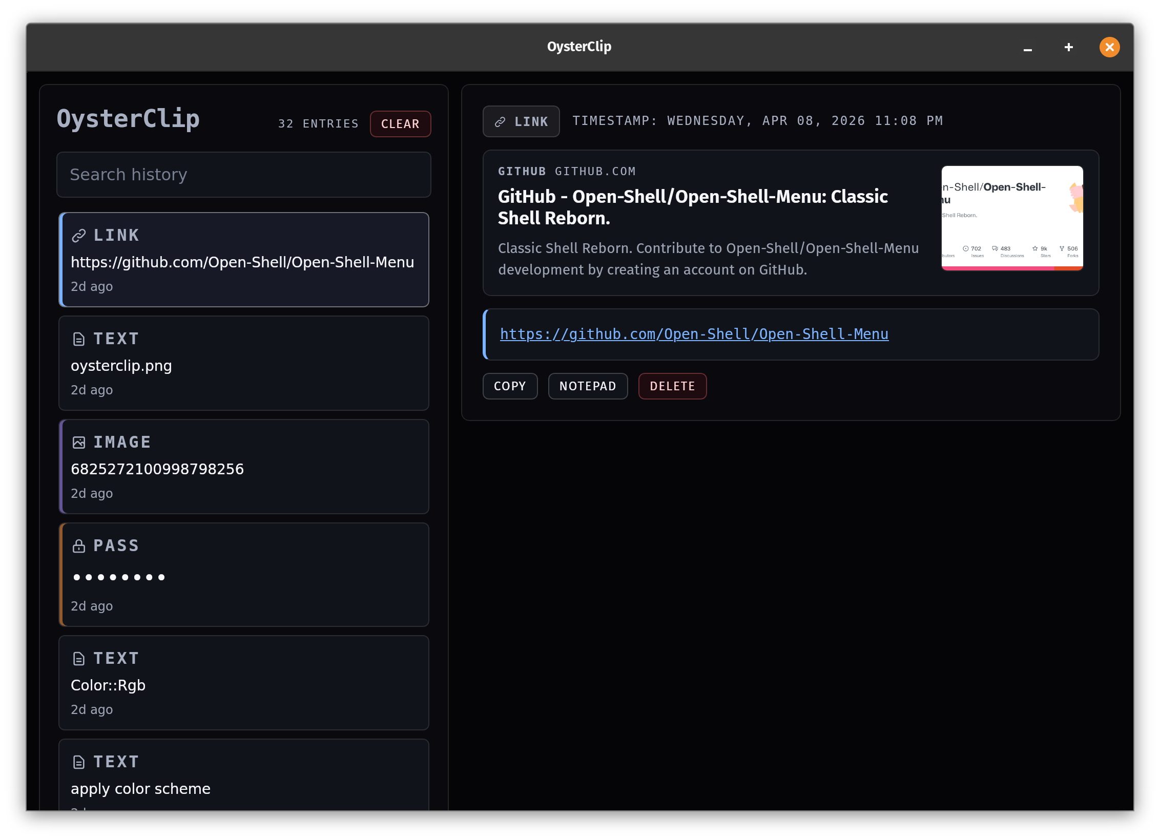 OysterClip desktop interface